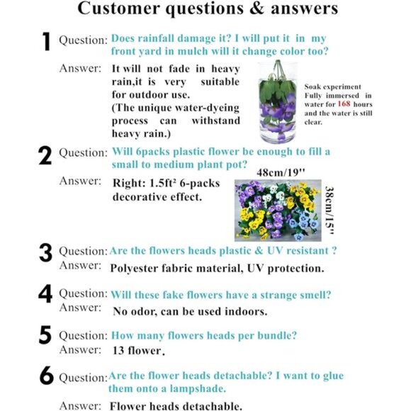 12 Bundles Artificial Flowers UV Resistant Artificial Pansies Faux Plastic - Picture 5 of 7